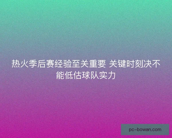 热火季后赛经验至关重要 关键时刻决不能低估球队实力